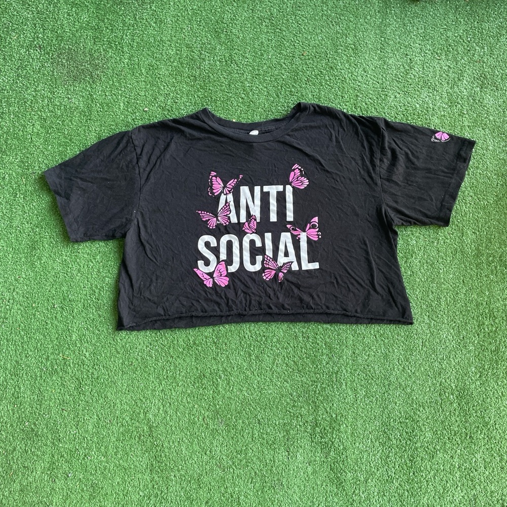 Black antisocial crop top